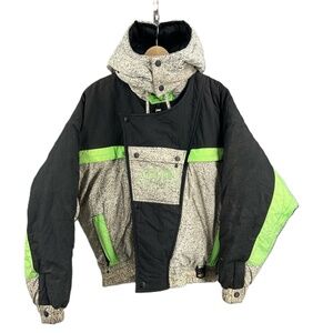 AXO Motorcycle Jacket Black Green Full-Zip Removable Hood Medium‎
